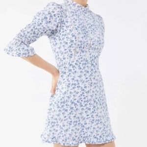 Laura Ashley x Urban Outfitters Maisy Mock Neck Blue White Floral Dress NWOT